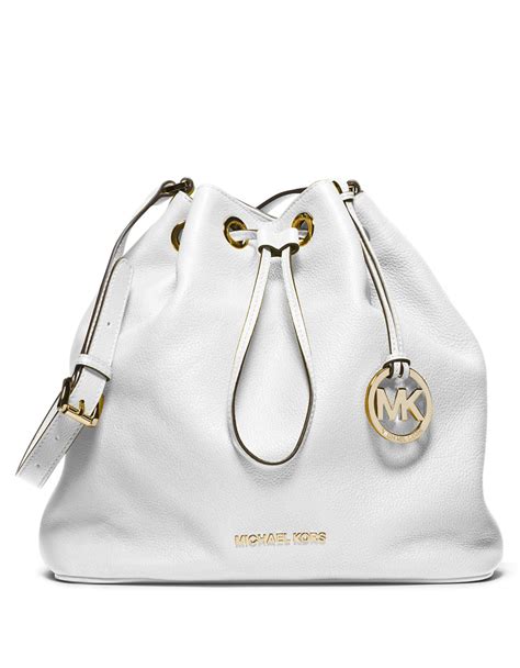 white michael kors draw string purses|Michael Kors white shoulder bag.